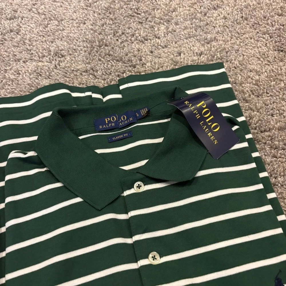 LOT OF 2 NEW Polo Ralph Lauren Men's L Classic Fit Stripe Polo Shirt Black Green